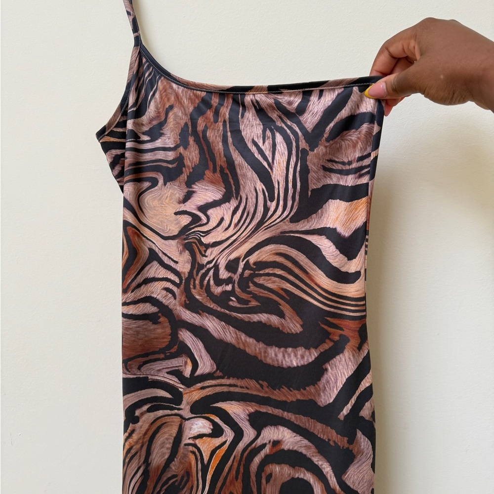 Stylish One Shoulder High Split Animal Print Bodycon Dress